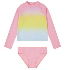 Hurley Girls Long Sleeve Rash Guard 2-Piece Swimsuit Top Size 4 Bottom Size 5