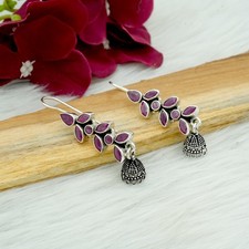 Ruby Earring, Sterling Silver Floral Jewelry, Wedding Earring, Gift For Her