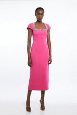 Karen Millen Bodycon Midi Dress UK8 in Pink RRP £289