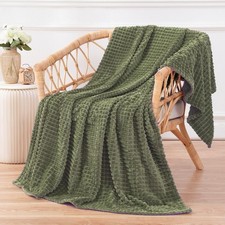 Olive Green Flannel Fleece Throw Blanket Cozy Plush Sofa Fits 50x60 Inch