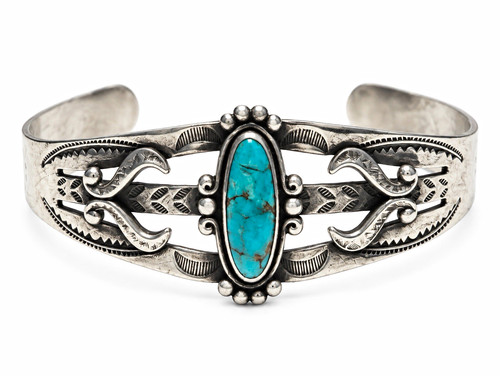 Bell Artisan Sterling Silver Turquoise Cuff Bracelet Southwestern Fits 7” Wrist 