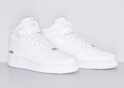 Size 13 - Nike Supreme x Air Force 1 Mid Box Logo - Triple White