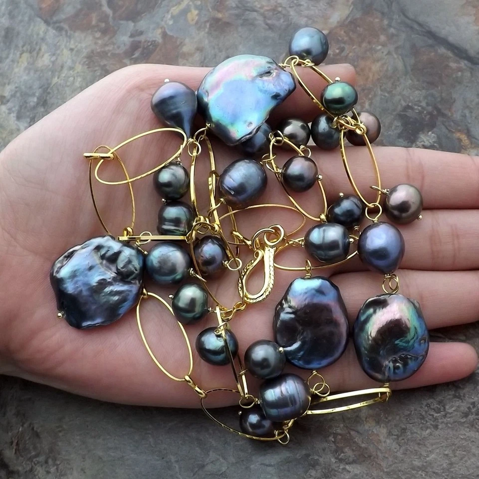 Collar de perlas Keshi negras 21" Foto 4 de 4