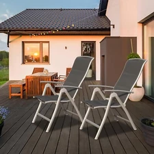 Domi Patio Folding Chairs Set of 2, w/Adjustable Back,Cotton-Padded Seat,Gray