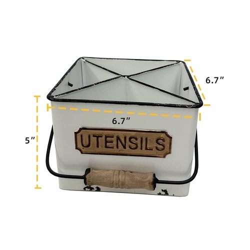 Metal Storage Caddy With 4 Compartments And Handle Farmhouse Utensil Organizer F - Picture 2 of 6