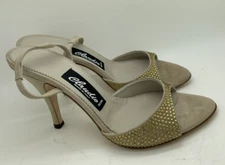 les baisers des etoiles Womens Sandal Beige Crystal Suede Size 38 Italy $420