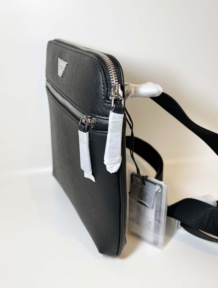 EMPORIO ARMANI Small Flat Messenger Bag /Men's/ Black/ Made in