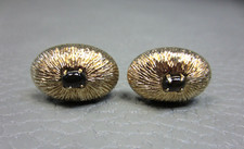 Vintage Brushed Finish Grey Stone Yellow Gold Plated Cuff Links