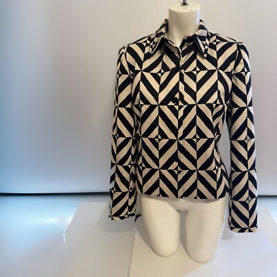Linda Allard Ellen Tracy Op Art Black White Artsy Optical Crop Blazer Jacket 4 6