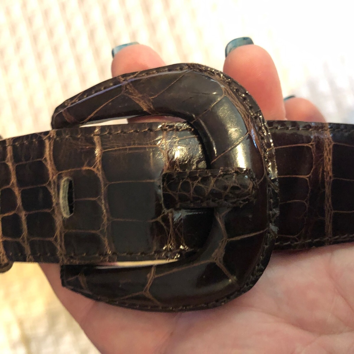 Titti Dell\'Acqua Milano Genuine Alligator‎ Leather Belt Brown Exotic Skin Medium TITI DELL main image 4