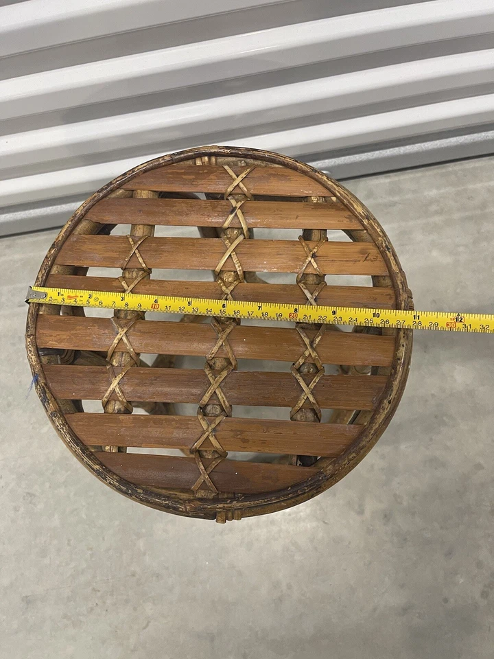 Vintage Woven Wicker Rattan Bentwood Bamboo Side Table Philippines 17 1/2" Tall - Image 3 of 4