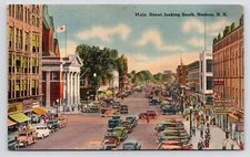 c1930s Main Street Vintage Wingate's Drugs ELKS Nashua New Hampshire NH Postcard