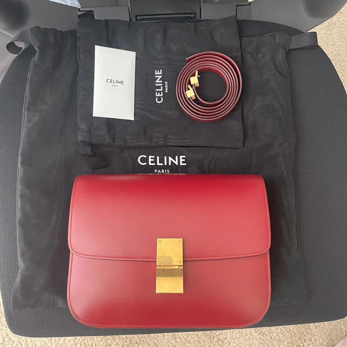 Authentic CELINE $3950 Medium Classic Box Bag In Red Calfskin Gold Hardware | eBay Authentic Celine $3950 Medium Classic Box Bag In Red Calfskin Gold Hardware | Ebay