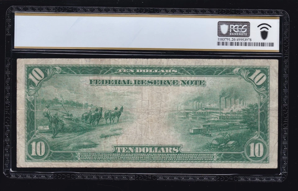 US 1914 $10 FRN Chicago STAR NOTE* FR 930* PCGS 20 VF (098*) - Image 2 of 2