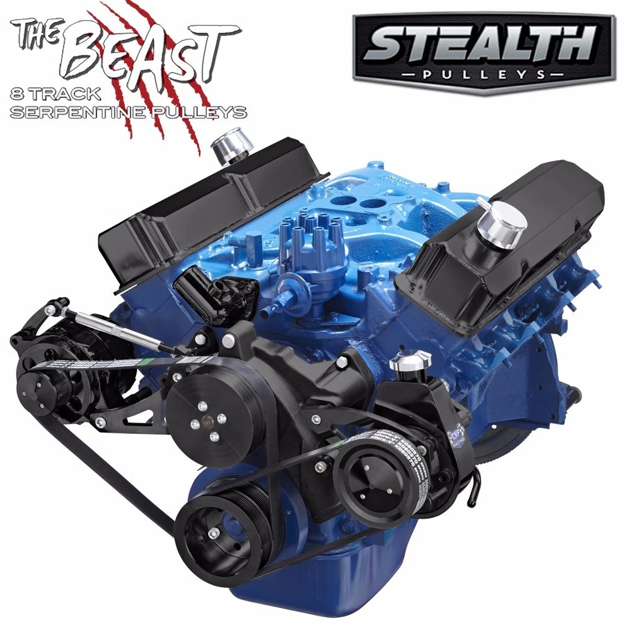 Black Ford FE Engine Serpentine Pulley Kit 352 390 427 428 Power Steering - Image 2 of 2