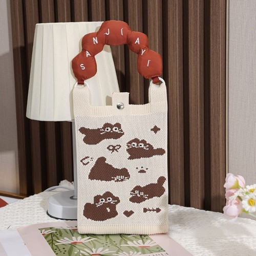 Mini Knit Handbag Cartoon Phone Bag Reusable Shoulder Bag for Student
