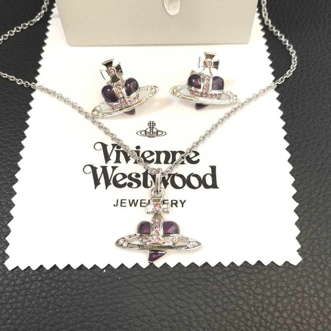 Maori projektor Blive Vivienne Westwood Necklace Earrings Set Diamante Silver Purple NO  Accessories | eBay