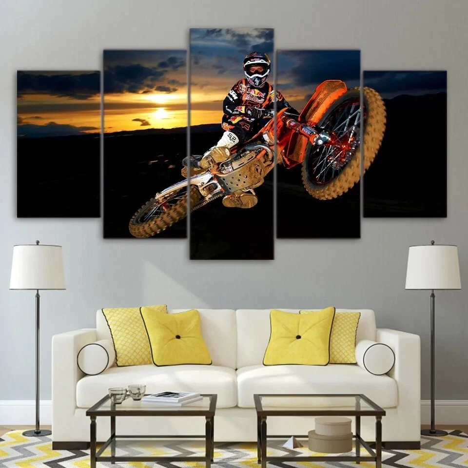 5 Panel Canvas Poster Wall Art Dirt Bike Jumps Motocross Prints Bedroom Décor - Image 3 of 4