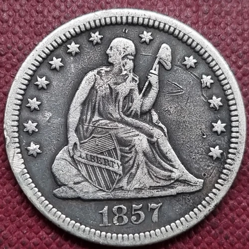 1857 Seated Liberty Quarter 25c Better Grade VF Details #74615