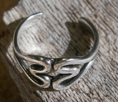 Women's Double Heart Toe Ring Solid Metal 925 Sterling Silver White ...