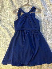 Davids Bridal F15600 Chiffon Royal Blue Dress - Altered For Shorter Height Sz 6