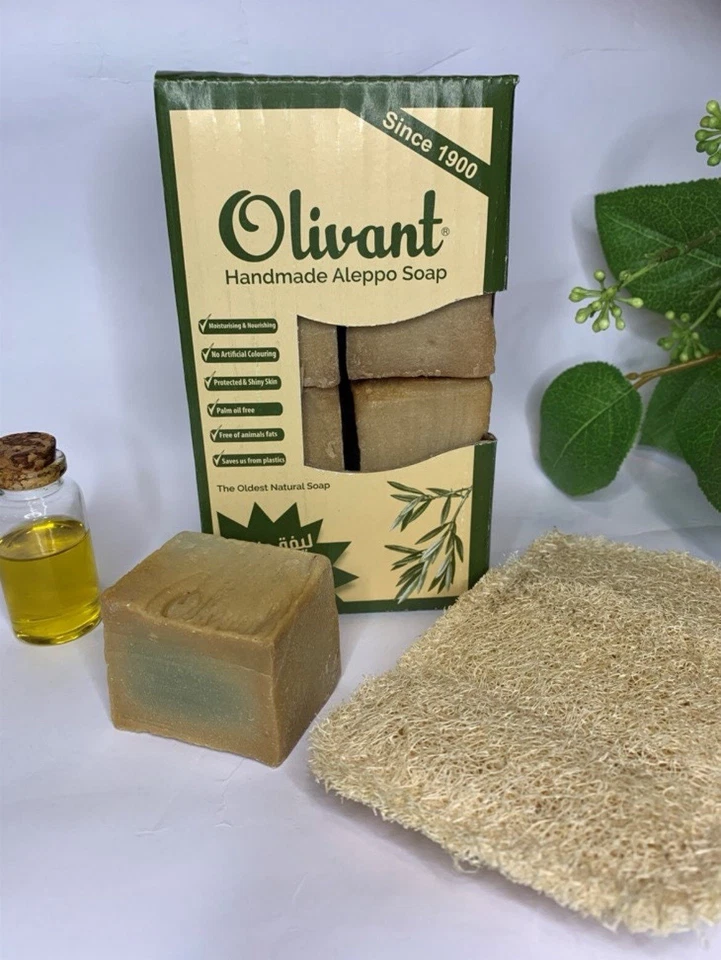ALEPPO Olivant® Handmade Alep Soap 4 x ~160g with FREE natural loofah
