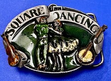 Couple Square Dancing American Folk Dance Enamel 1985 Siskiyou Belt Buckle G-30