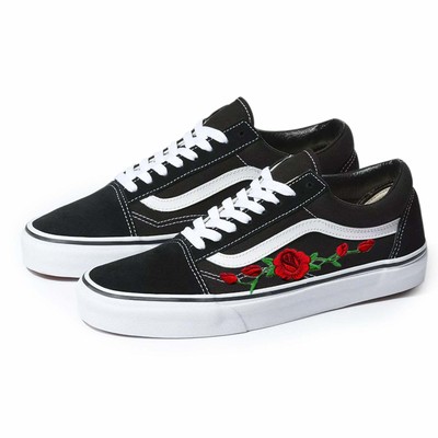 Vans Black Old Skool Red Rose Custom 
