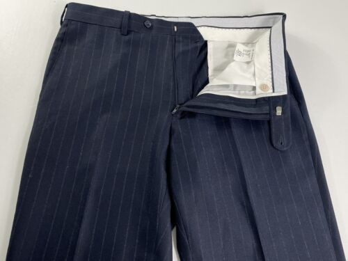JB Britches Rozmiar 34R (36X27) Niebieskie szpilki Pasiaste spodnie Płaski przód 100% wełna - Zdjęcie 1 z 14