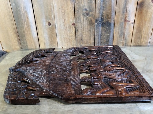 Vintage Africa 3D Hand Carved Wood Figural Wall Hanging sculpture plaque 27" - Picture 12 of 13