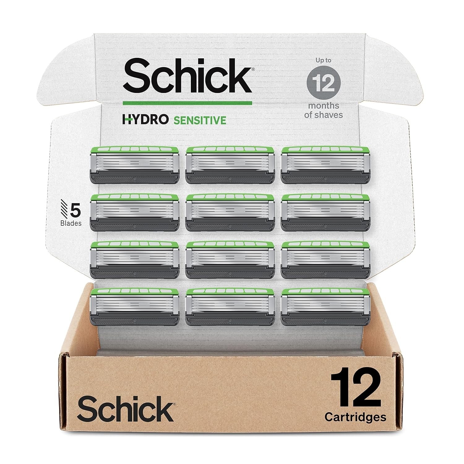 Schick Hydro Sensitive Razor Refills, 12ct | 5 Blade Razor f