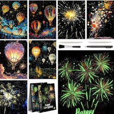 8 Sheet Scratch Art Noctilucent Rainbow Painting Paper with Pen / Cleaning Brush