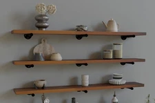 Industrial Pipe Wall Wood Shelves,Real Wooden Shelves 48" in Special Brown Co...