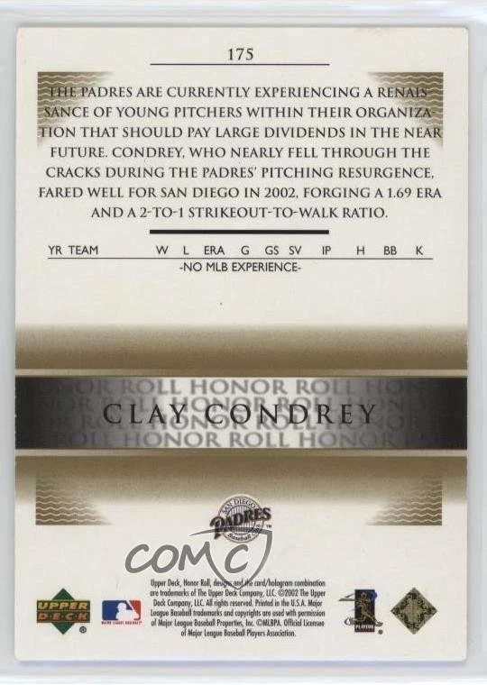 2002 Upper Deck Honor Roll UD Prospects Gold /50 Clay Condrey #175 Rookie RC - Image 2 of 2