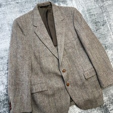 VTG Brooke Deane Harris Tweed Blazer Jacket Mens 42 Brown Herringbone Coat