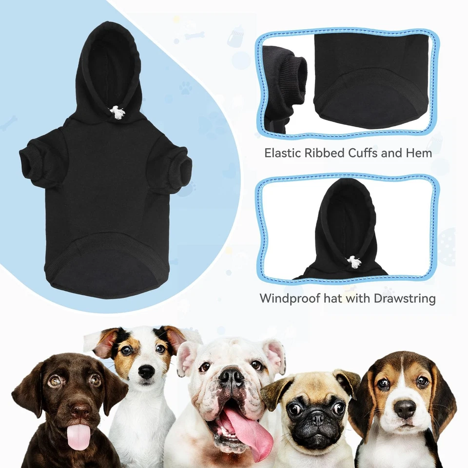 Moletom com capuz para cachorro animal de estimação lã escovada macia para cães pequenos - preto sólido aconchegante Com - Imagem 3 de 4