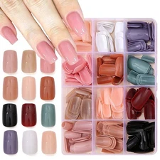 288Pcs Square Press on Nails Medium Fake Nails Solid Color False Nails Full C...