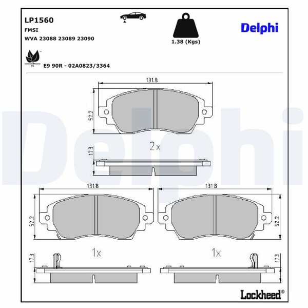 Bremsbelagsatz Scheibenbremse Delphi LP1560 FüR Toyota Corolla Compact Liftback-image