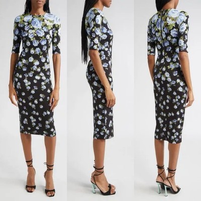 Alice + Olivia Delora Floral Jersey Midi Dress Blue Floral Size 6 $375