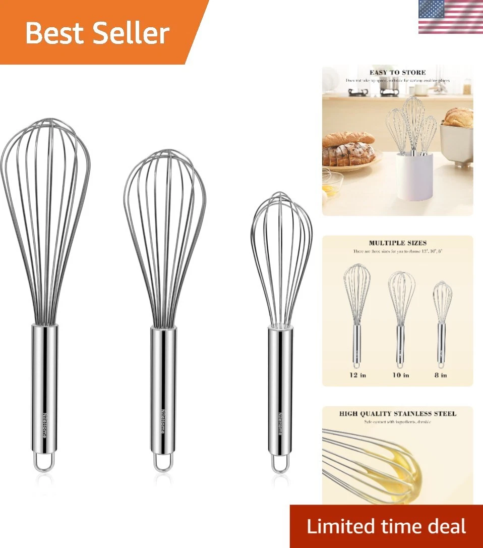 Stainless Steel Whisk Set 8" 10" 12" Kitchen Whisk Balloon Whisk Kitchen Wisk...
Opens in a new wind