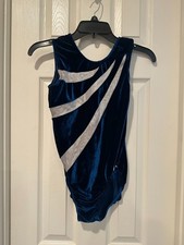 GK Elite Gymnastics Leotard Velvet, Blue, Silver Size Adult medium
