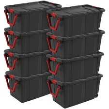 Sterilite 40 Gallon Wheeled Storage Tote Heavy Duty Black Industrial 8 Pack