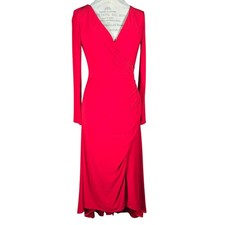 Ieena for Mac Duggal Dress Womens 4 Red Long Sleeve Ruched Gown Evening Formal