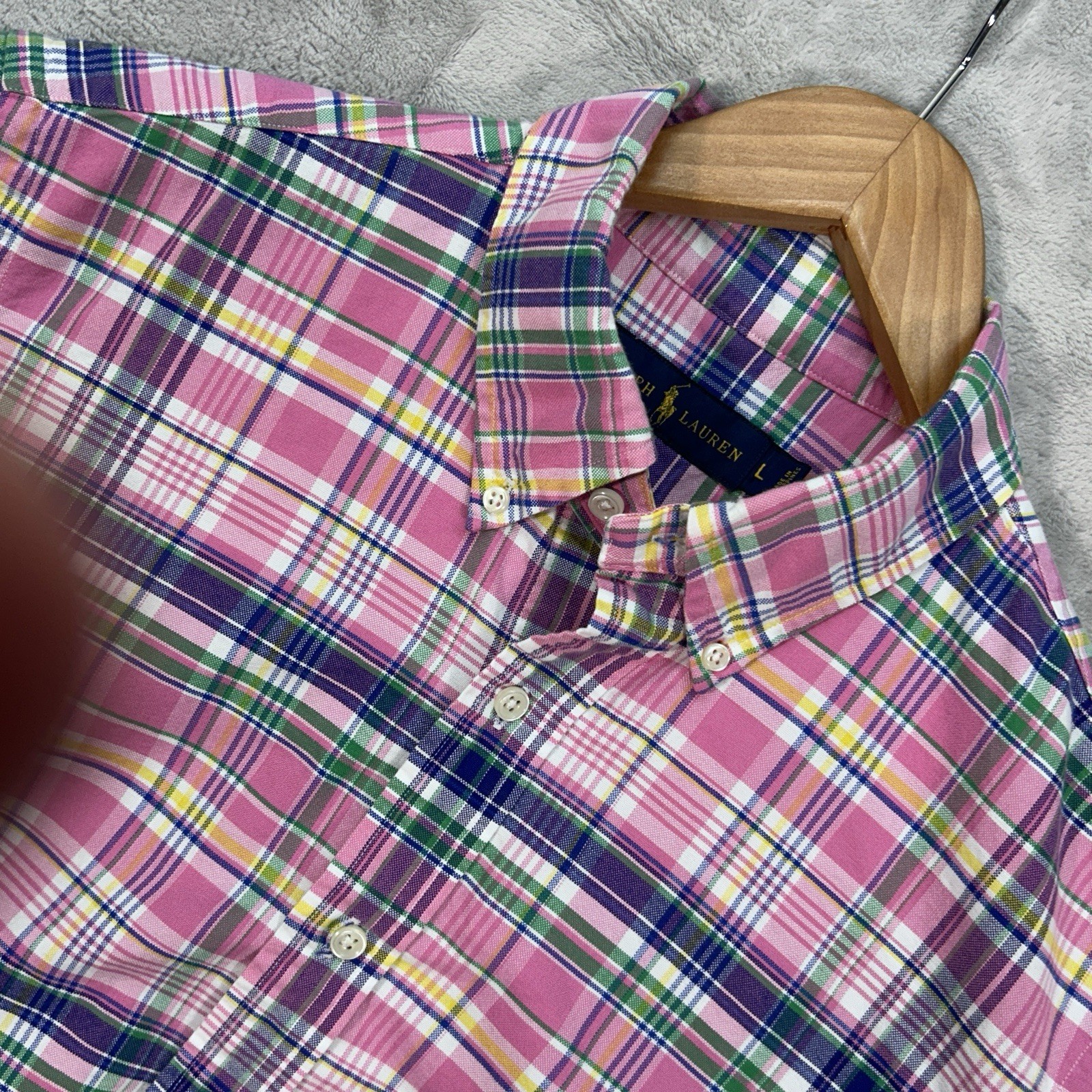 Polo Ralph Lauren camicia abbottonata uomo grande quadri carne pony preppy.