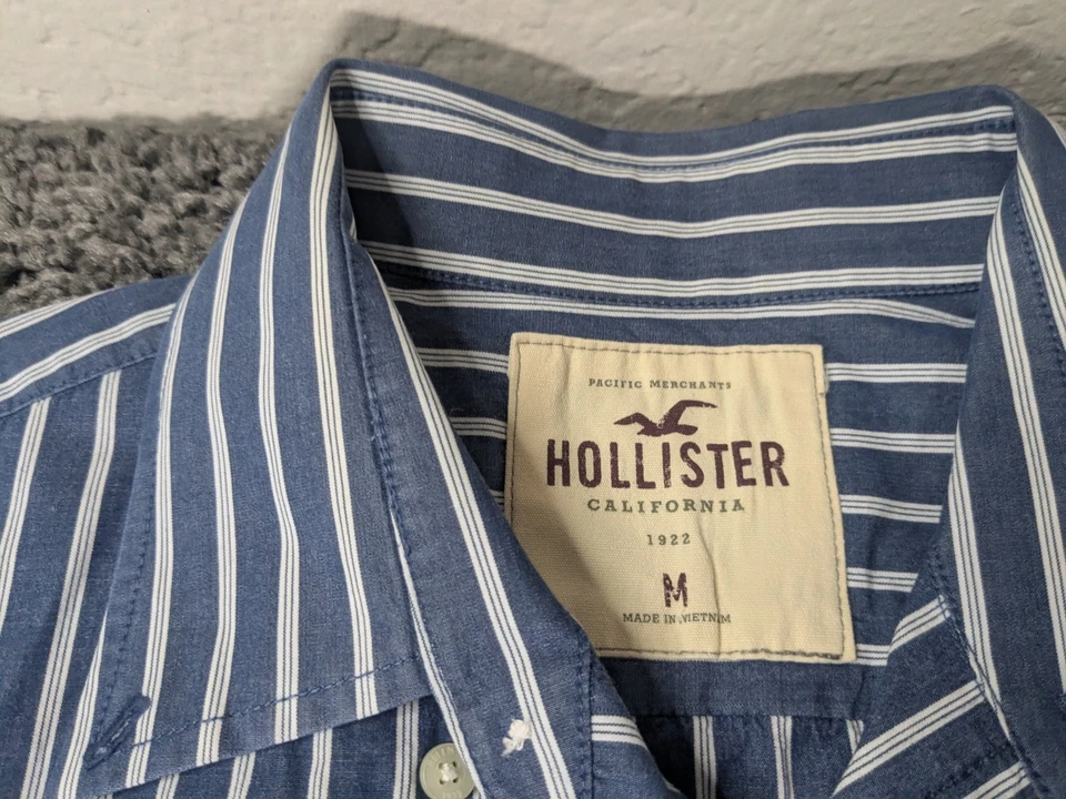 Hollister California Shirt Mens M Blue Stripe Button Up Long Sleeve - Image 3 of 4