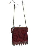 Antique German Red Mesh Evening Purse With Black Geometric Design