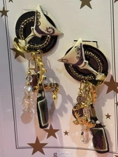 Lunch At The Ritz Bejeweled Drop Enamel Earrings MERLOT Wine on Original Card