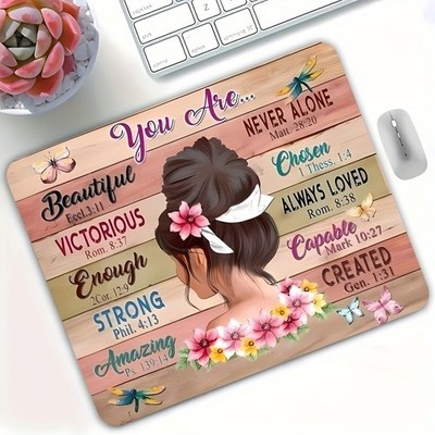 Inspirational Quote Rubber Mouse Mat Floral Office Home Desk Pad for Computer