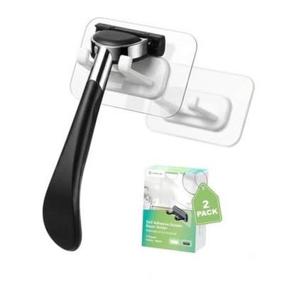 Hook LAB Shower Razor Holder, 2-Pack, No-Drill Adhesive White - Classic Hold