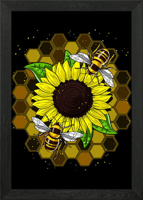 Hippie Sonnenblume Bienen gerahmtes Wandbild Poster Leinwanddruck Bild